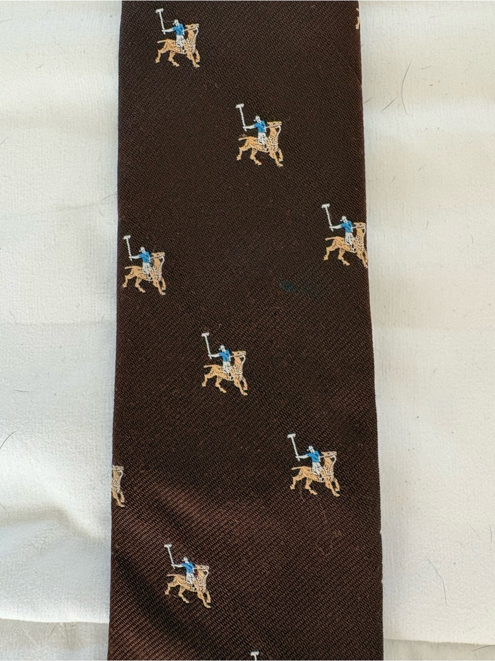 Park Avenue Mayers Vintage Brown Tie with Blue & Tan Polo Player Motif